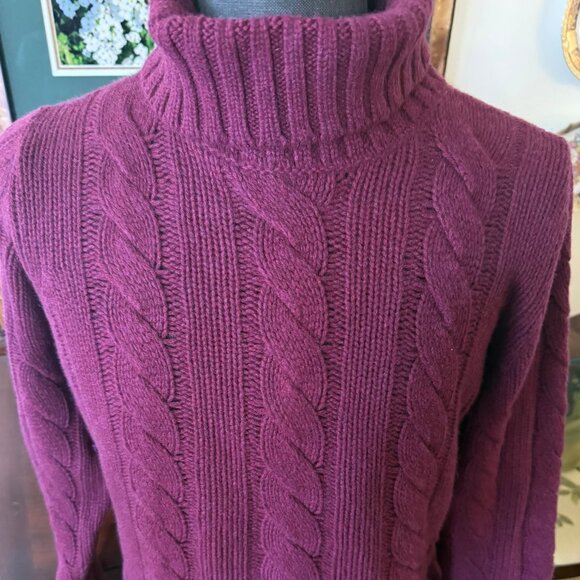 VonBraun,Made in Italy, Burgundy Cable Turtlenk-Thick 100% Cashmere Sweater, LG - Picture 1 of 10